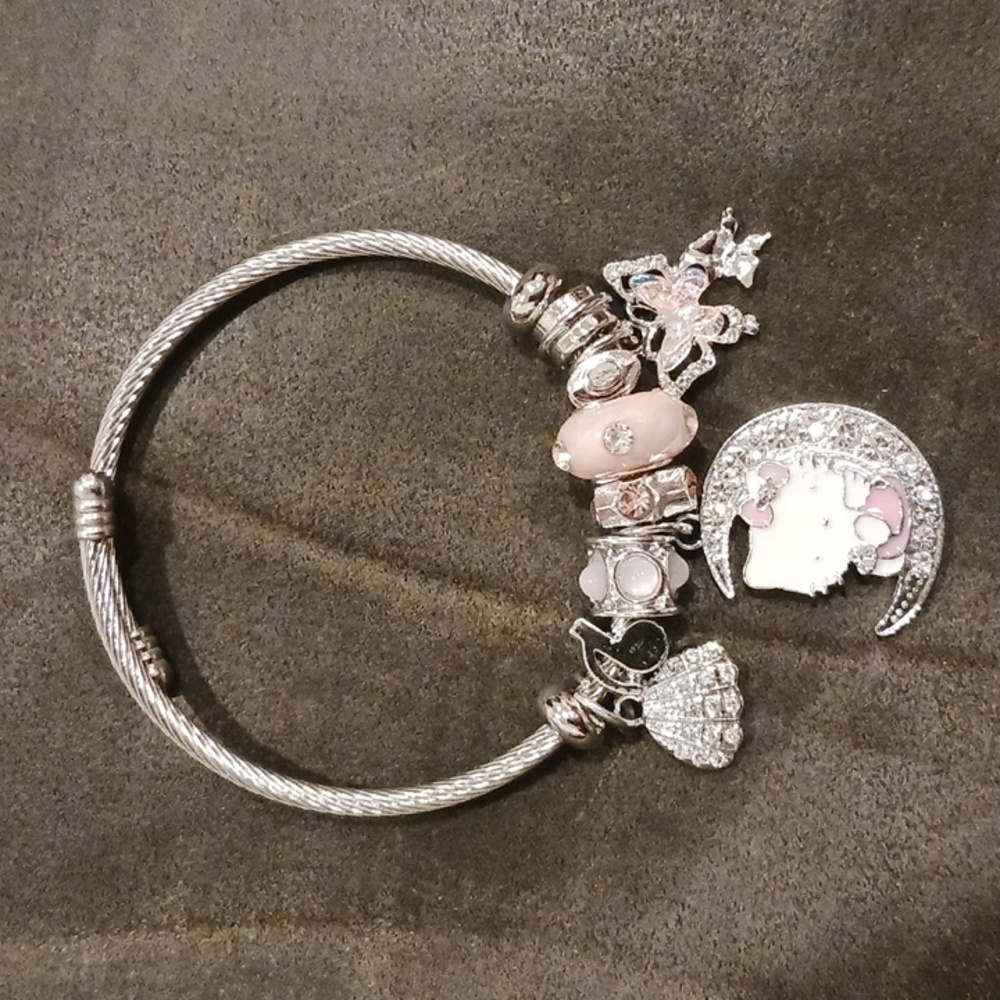 Hello Kitty Silver Charms Bangle Bracelet